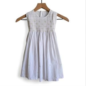 Handmade Cotton Embroidered Floral Dress with Smocking Size 4T White